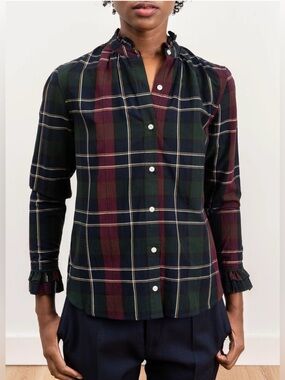 Trovata Birds Of Paradis Caroline Blouse Ruffle Wine Plaid , Small